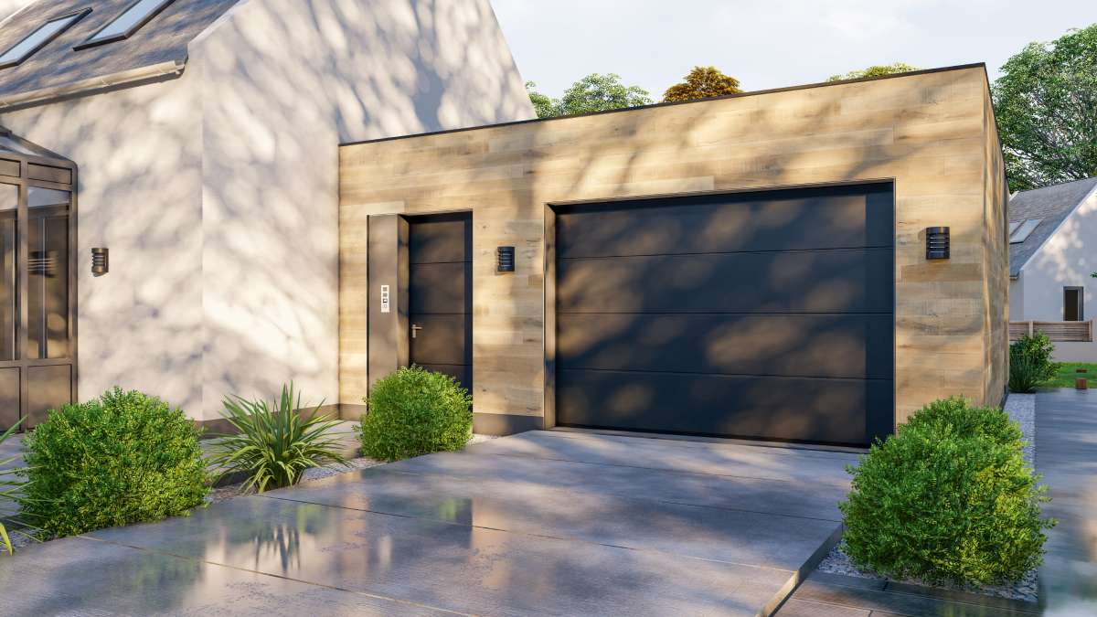 Een bruine garage.