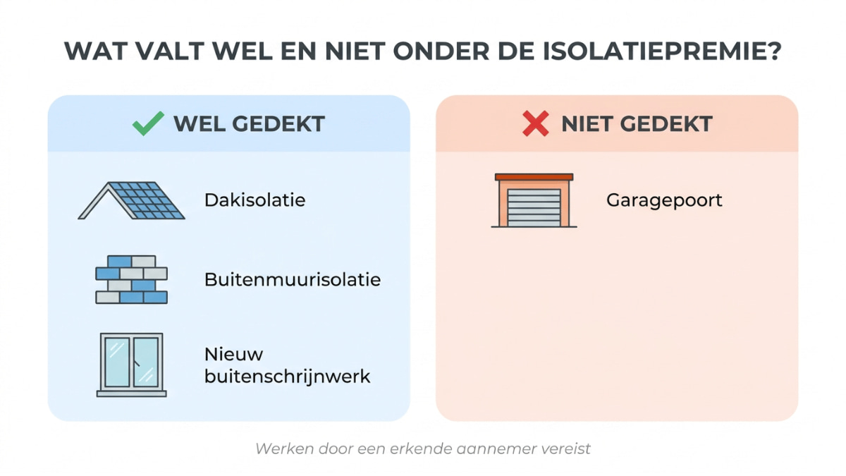 Illustratie van wat wel en niet onder de isolatiepremie valt.